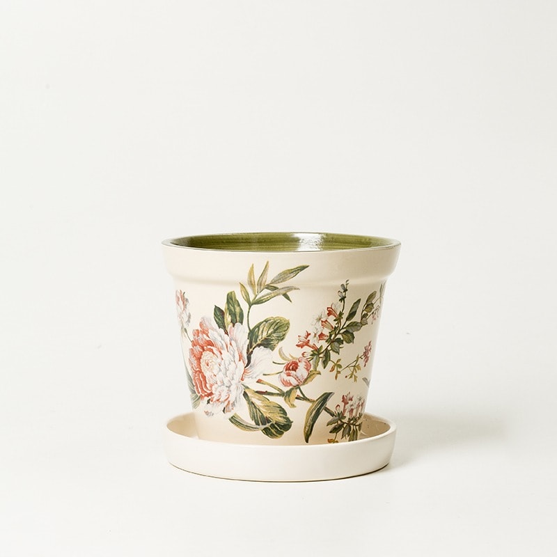 Vaso Médio Com Prato Gardênia