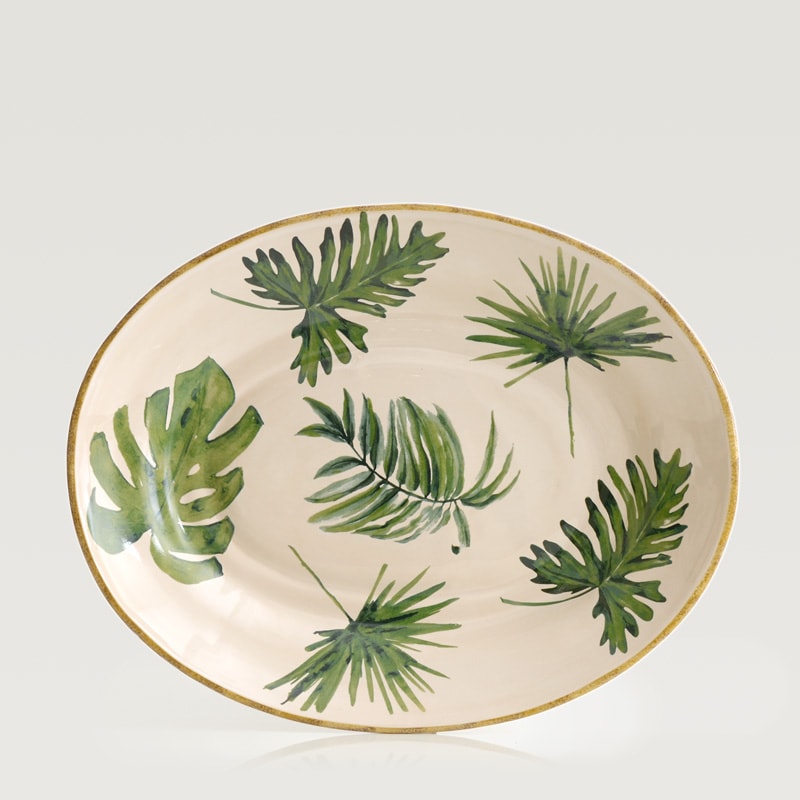 Apoio Oval Ornamental Médio Folhas Verdes